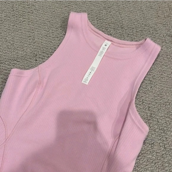 COPY - Lululemon Ribbed Softstreme Slim-Fit Tank Dress Pink Peony Women's Size 4 - Picture 4 of 5